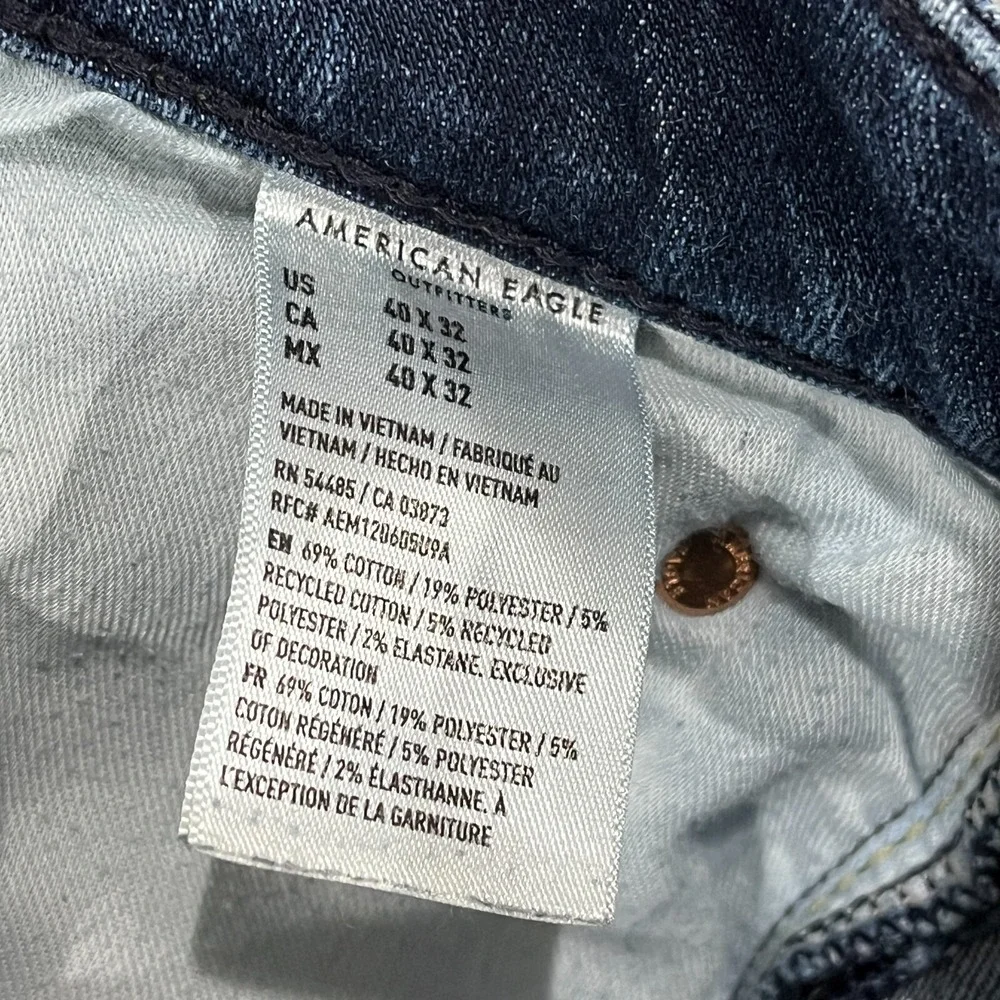 American Eagle Slim Jeans Men 40x30* AirFlex Temp Tech Blue‎ Denim Whiskered